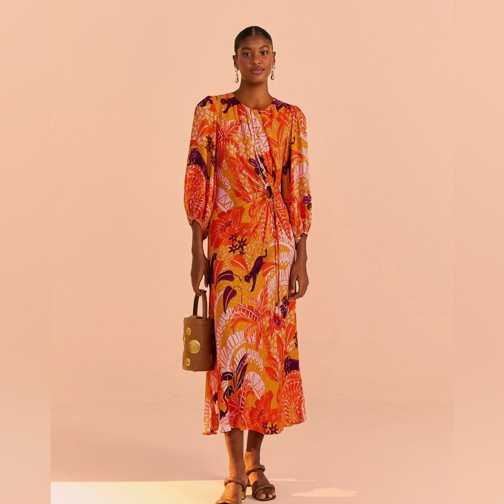 Farm Rio Jungle Panther Midi Dress